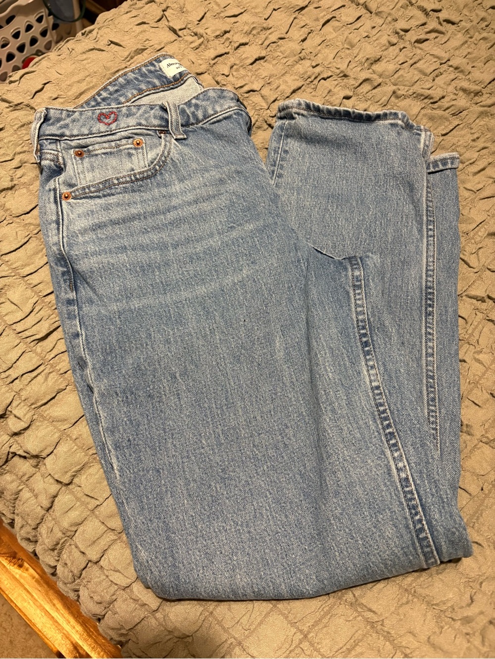 Abercrombie & Fitch Blue Boot Cut Jeans with Red Heart Embroidery